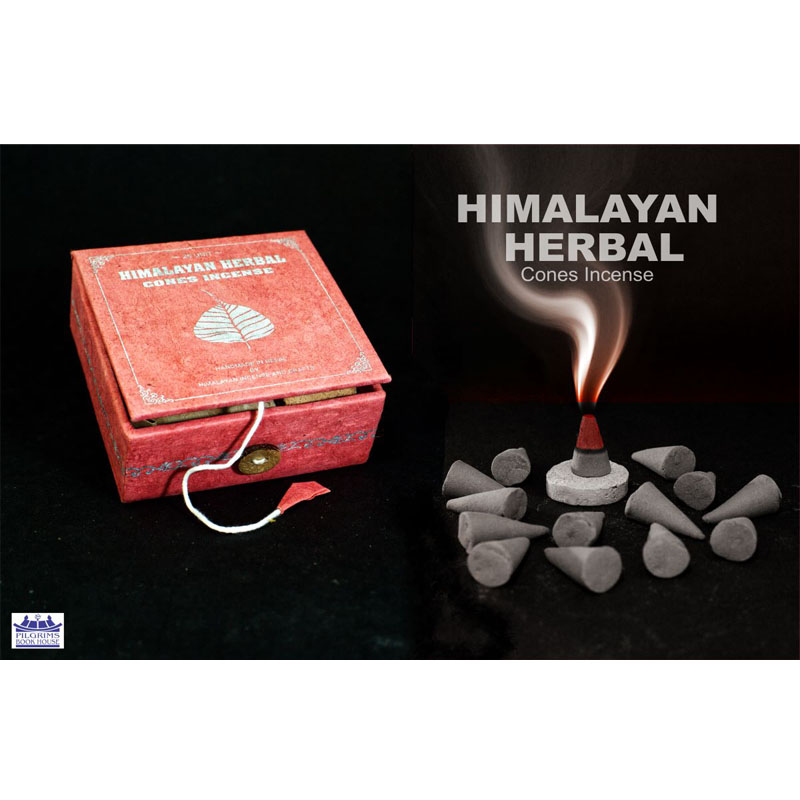 HIMALAYAN HERBAL CONES INCENSE 25 UNITS WITH INCENSE HOLDER IN PAPER BOX WITH BUTTON LOCK WITH BUTTON LOCK