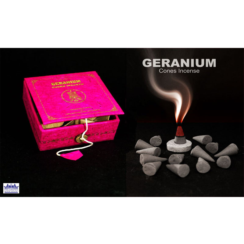 GERANIUM CONES INCENSE 25 UNITS WITH INCENSE HOLDER IN PAPER BOX