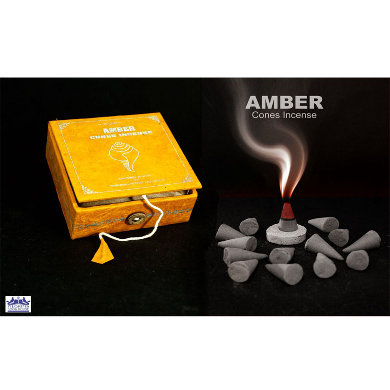 AMBER CONES INCENSE 25 UNITS WITH INCENSE HOLDER IN PAPER BOX