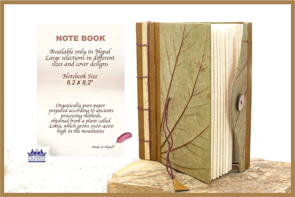 NOTEBOOK HANDMADE PAPER LEAF COVER WITH BUTTON LOCK AND BAMBOO AND THREAD BINDING BIG 15 X 21 CM