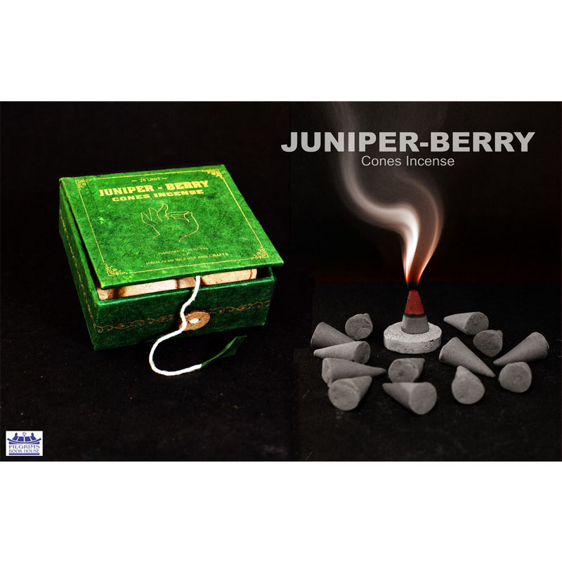JUNIPER BERRY CONES INCENSE 25 UNITS WITH INCENSE HOLDER IN PAPER BOX WITH BUTTON LOCK