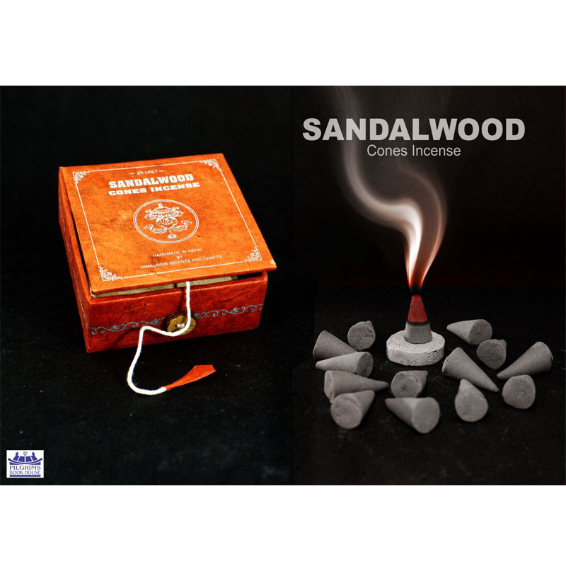 Sandalwood Cones Incense 25 Units With Incense Holder In Paper Box