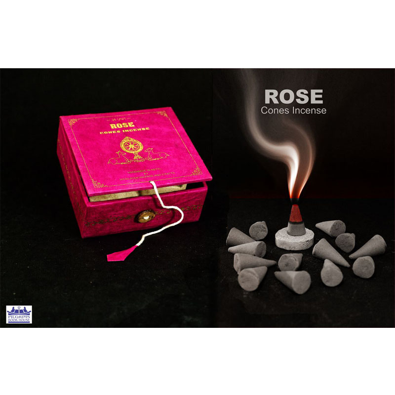 ROSE CONES INCENSE 25 UNITS WITH INCENSE HOLDER IN PAPER BOX WITH BUTTON LOCK