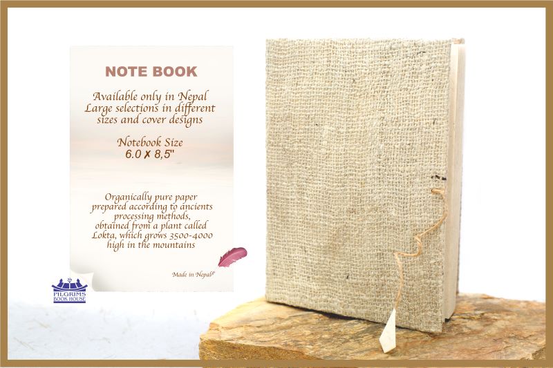 NOTEBOOK HANDMADE PAPER JUTE COVER WITH BUTTON AND THREAD LOCK 15 x 21 CM BIG