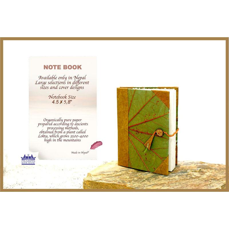NOTEBOOK HANDMADE PAPER LEAF COVER WITH BUTTON LOCK AND BAMBOO AND THREAD BINDING SMALL 8 X 12 CM
