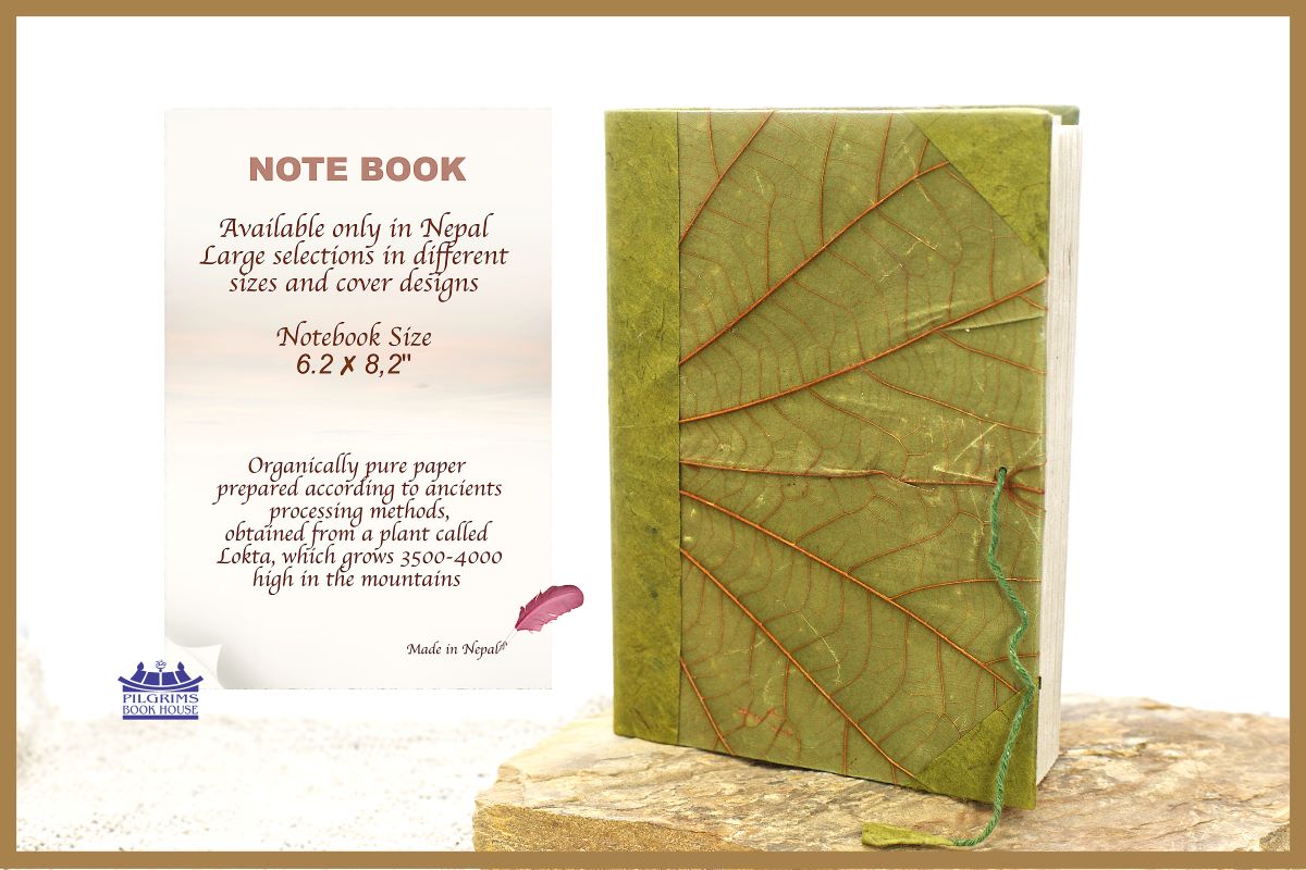 NOTEBOOK HANDMADE PAPER LEAF COVER WITH BUTTON AND THREAD LOCK 15 X 21 CM BIG