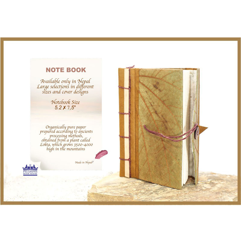NOTEBOOK HANDMADE PAPER LEAF COVER WITH BUTTON LOCK AND BAMBOO AND THREAD BINDING MEDIUM 11 X 15 CM