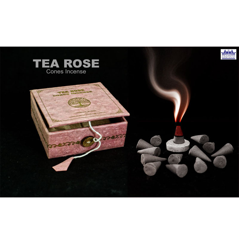 TEA ROSE CONES INCENSE 25 UNITS WITH INCENSE HOLDER IN PAPER BOX