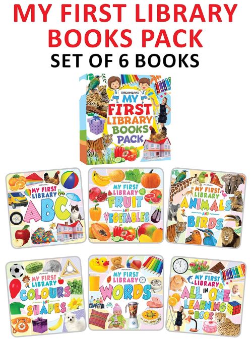 My First Library Books Pack A Collection of 6 Early Learning Books for Children Age 1 4 Years  ABC Colours Shapes Animals  Birds Fruits  Vegetables Words All in One Learning Book 